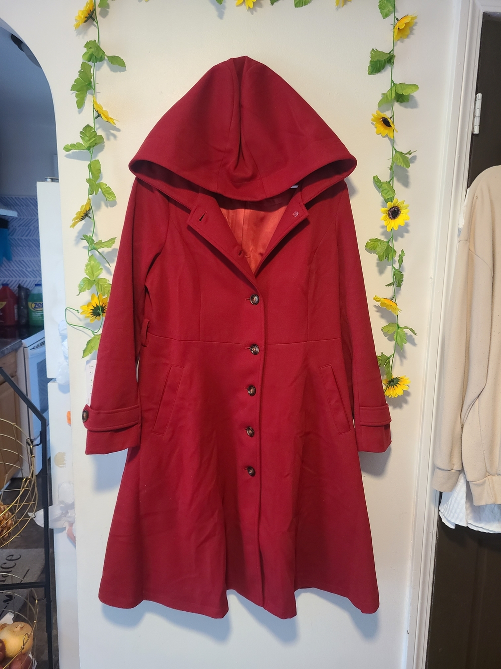 Allegra K Women's Winter Coat with Hood Button Closure Button Placket Midi Coat